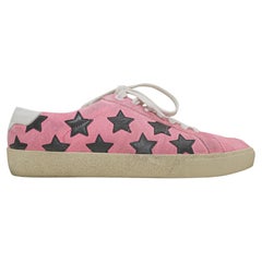 Saint Laurent rosa e nero in pelle scamosciata con motivo a stella, scarpe da ginnastica basse 39.5