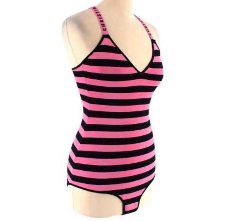 Pink & Black Striped J'Adior Stretch Knit Bodysuit In Good Condition For Sale In London, GB