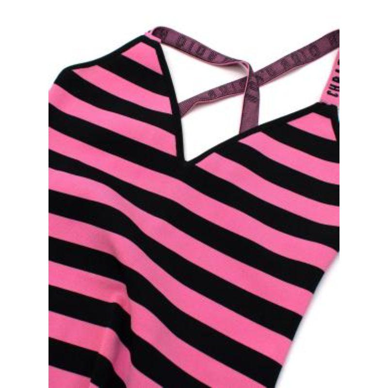 Pink & Black Striped J'Adior Stretch Knit Bodysuit In Good Condition For Sale In London, GB