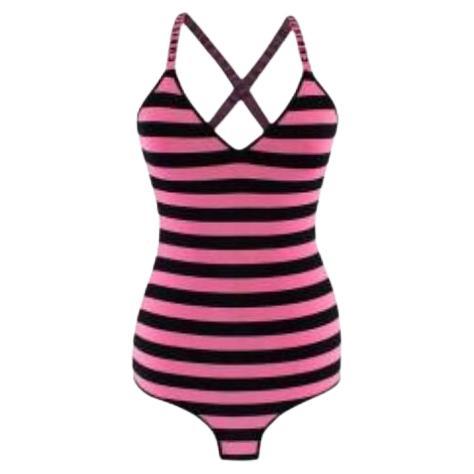 Pink & Black Striped J'Adior Stretch Knit Bodysuit For Sale
