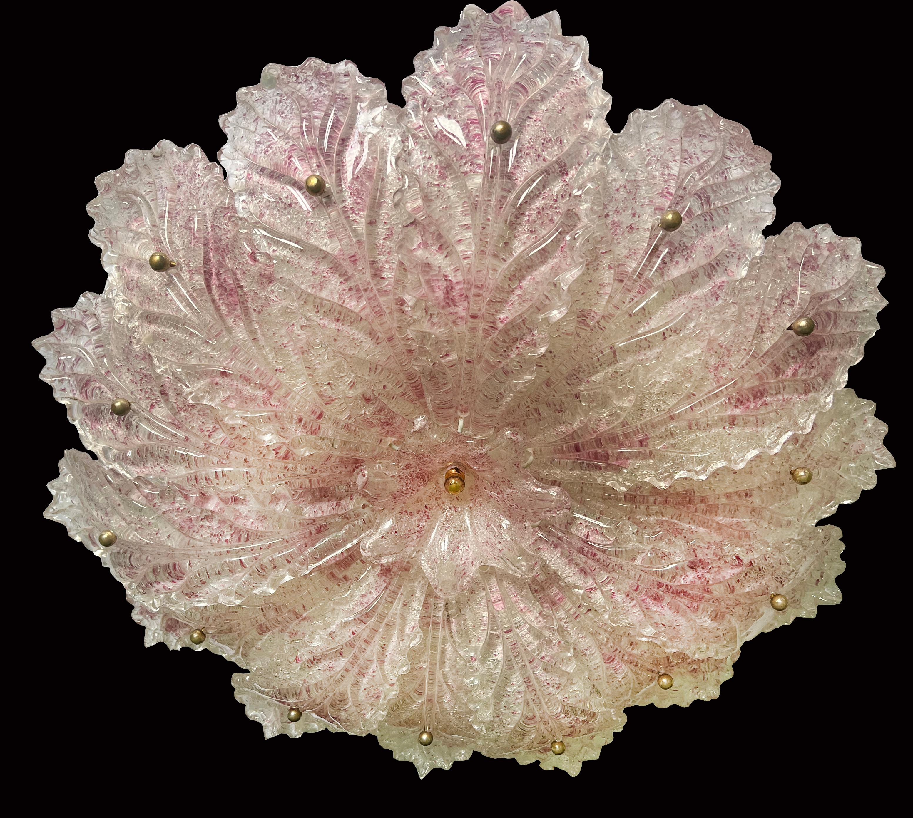 Italian Pink Blossom, Precious Murano Ceiling Light, 1980 For Sale