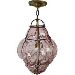 Pink Blown Glass Midcentury Bubble Pendant