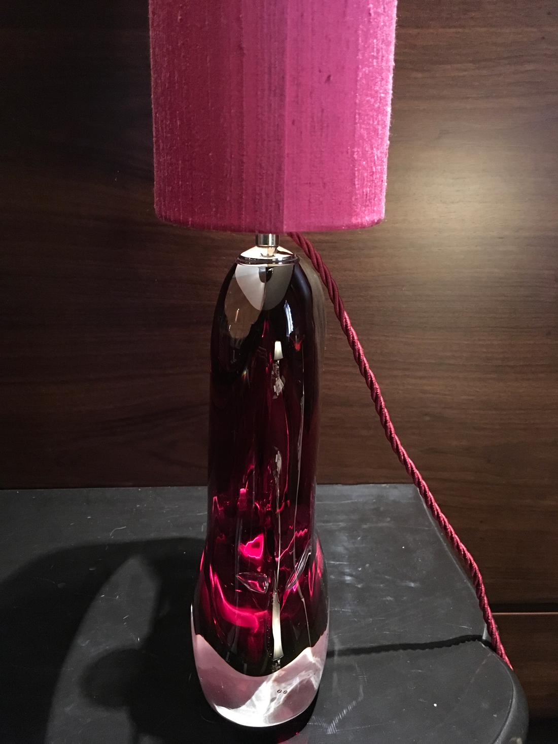 Pink Blown Glass Table Lamp Made by Porta Romana with Silk Lampshade 3
