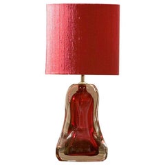 Pink Blown Glass Table Lamp Made by Porta Romana with Silk Lampshade