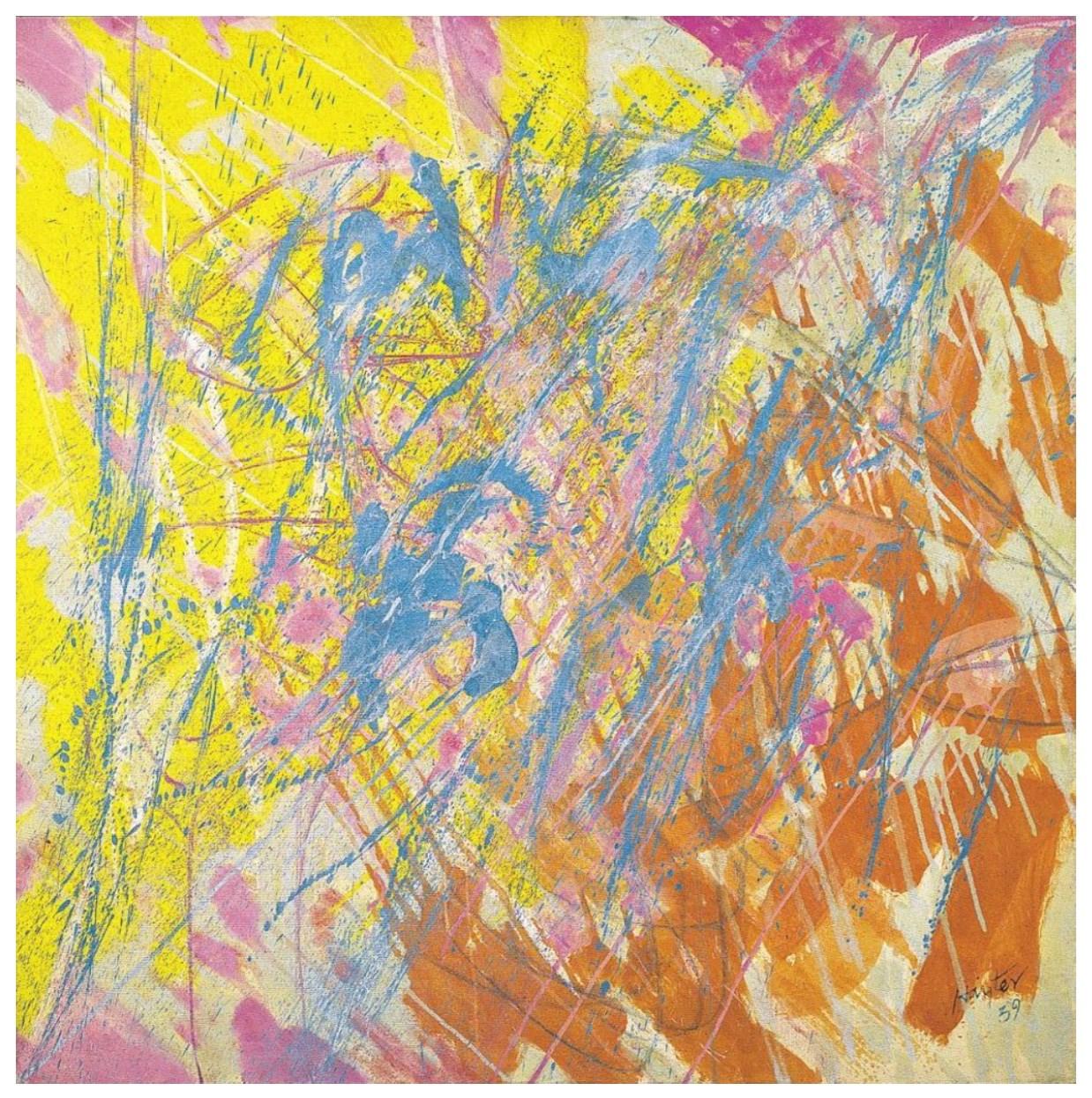 Stanley William Hayter CBE (1901-1988)
Pink/ Blue Abstract Composition
Oil on canvas
Signed and dated lower right, '59 (1959)

Size: 124cm x 124cm - 48¾ ins x 48¾ ins

Provenance:
Ex Private collection, Paris, France
Ex Private collection

Hayter: