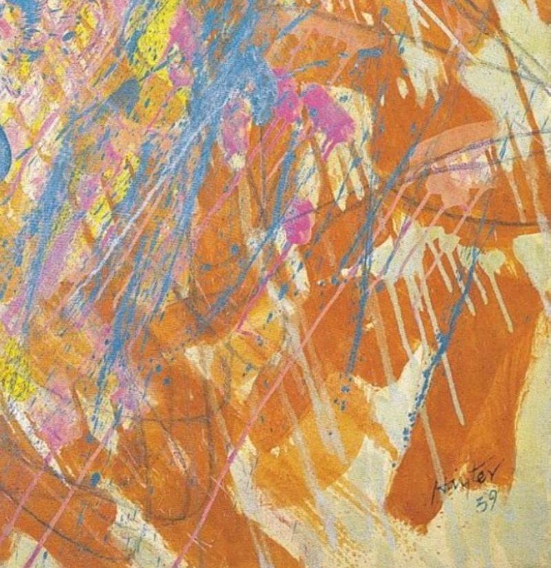 Oiled Pink / Blue Abstract Composition For Sale