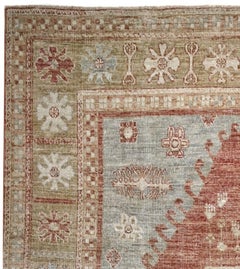 Pink, Blue and Camel Contemporary Handmade Wool Turkish Oushak Rug