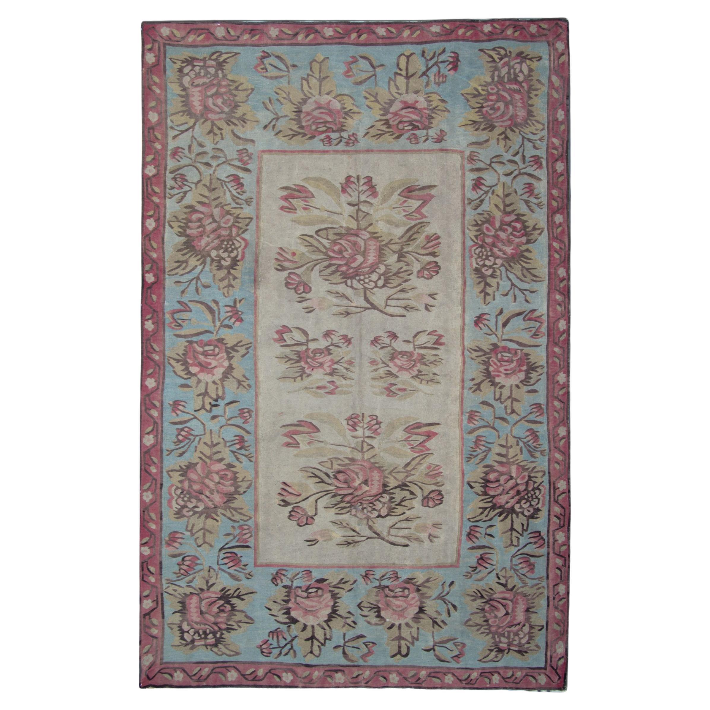 Rug
Kilim rosa e blu Bessarabian 1870s Floral Wool Flatweave Carpet 176x271cm