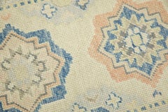 Pink & Blue Geometric Design Handwoven Wool Turkish Oushak Rug