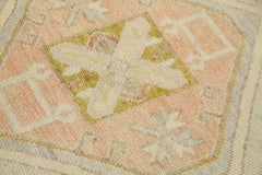 Pink & Blue Geometric Design Handwoven Wool Turkish Oushak Rug 4'3" x 6'