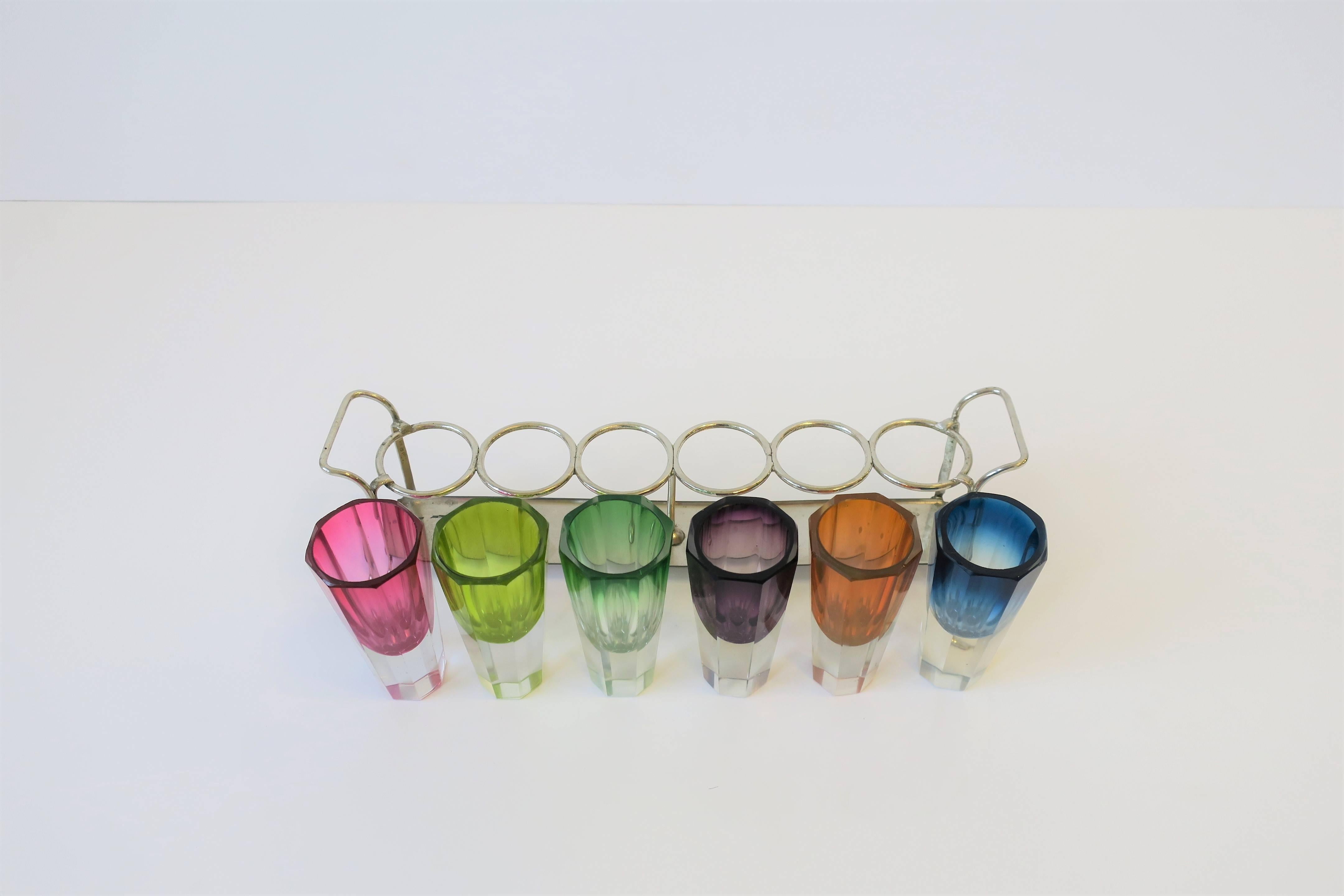 Pink Blue Green Bohemian Crystal Shot Glasses after Baccarat, Set of 6 3