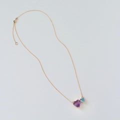Pink & Blue Hearts Necklace - 18K Solid Yellow Gold - Amethyst and Blue Topaz