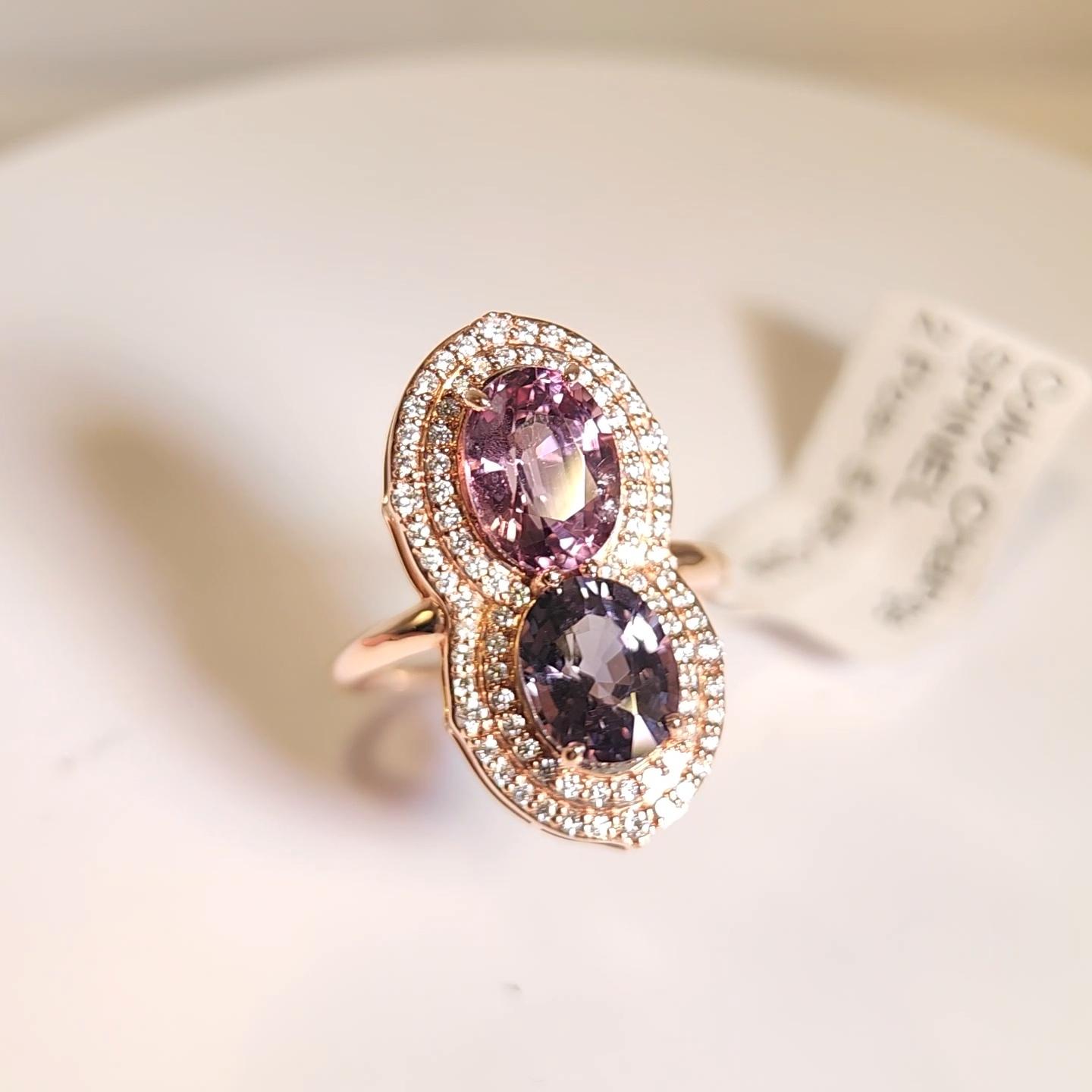 Cocktail-Spinellring aus 14 Karat Roségold mit rosa und blauen natürlichen Spinell-Edelsteinen im Angebot 5