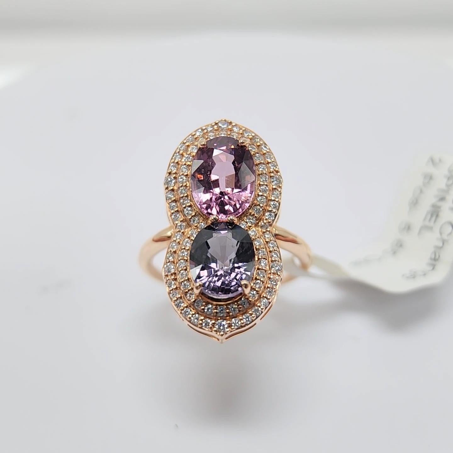 Cocktail-Spinellring aus 14 Karat Roségold mit rosa und blauen natürlichen Spinell-Edelsteinen im Angebot 6