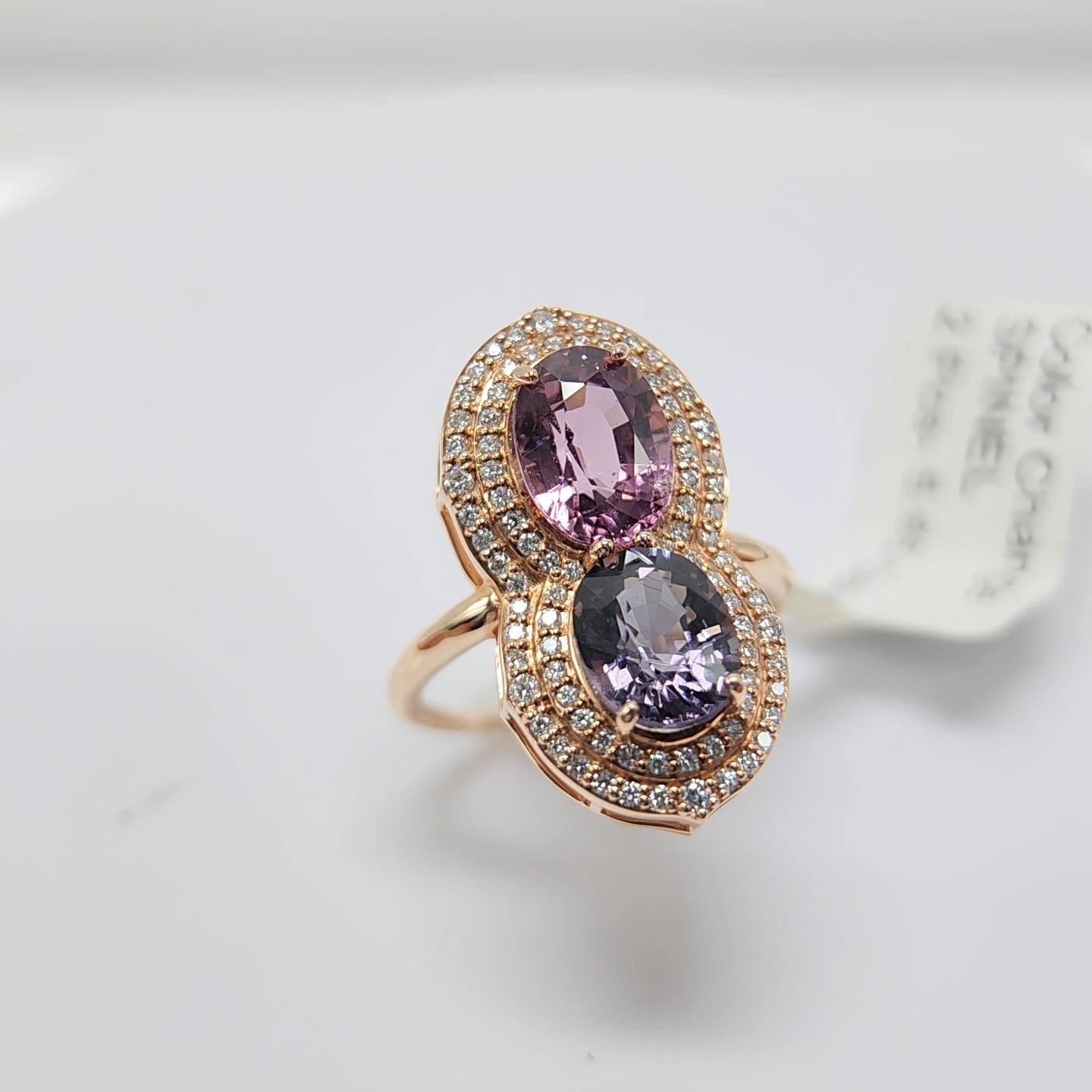 Cocktail-Spinellring aus 14 Karat Roségold mit rosa und blauen natürlichen Spinell-Edelsteinen im Angebot 7