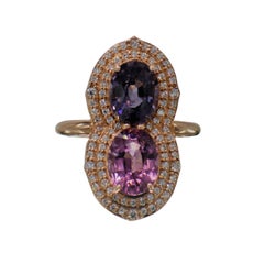 Pink & Blue Natural Spinel Gemstones Cocktail Spinel Ring 14 Karat Rose Gold