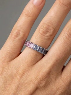 5.00ct Emerald-Cut Pink & Blue Sapphire 14K Gold Eternity Ring