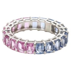 5.00ct Emerald-Cut Pink & Blue Sapphire 14K Gold Eternity Ring