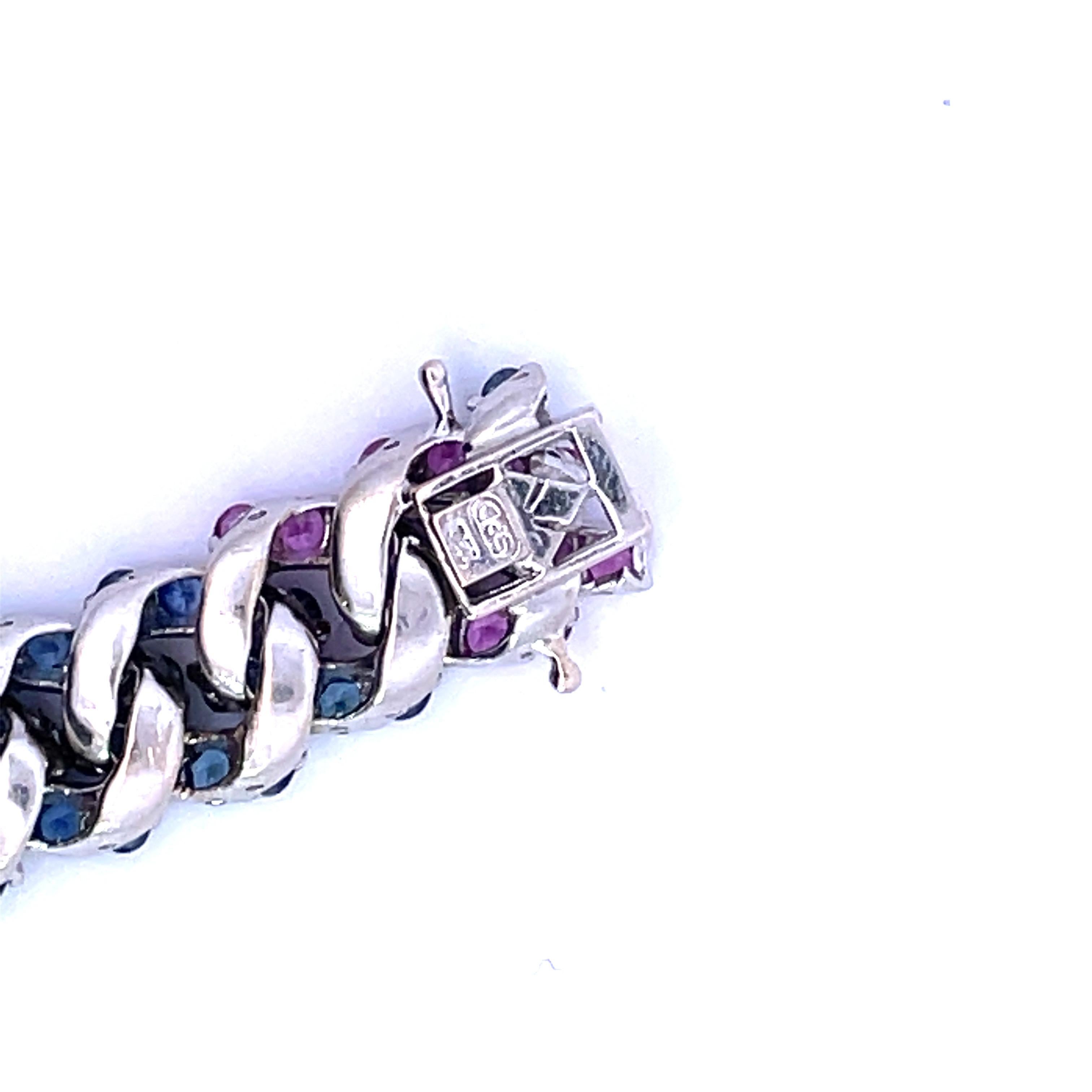 Pink and Blue Sapphire Curb Link Bracelet with over 20.00ct in 18kt White Gold In New Condition For Sale In Westmount, CA