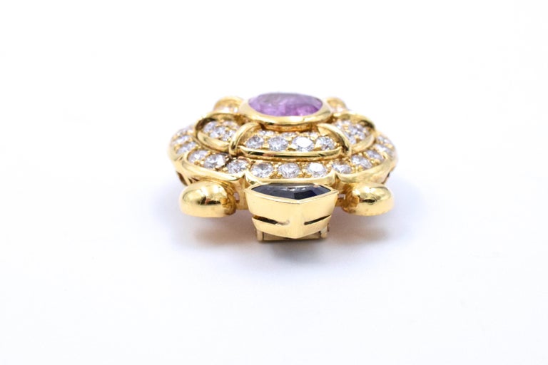 Pink Blue Sapphire Diamond Turtle Brooch In Excellent Condition For Sale In New York, NY