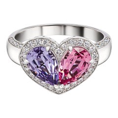 Pink & Blue Spinels Love Ring, 18k White Gold Pink & Blue Spinels Diamonds Ring