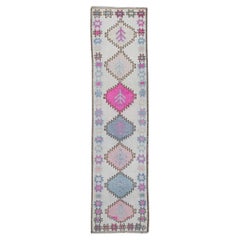 Tapis de couloir turc vintage rose et bleu 3'1" x 11'8"