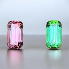 Rosa & bläulich-grüner natürlicher Turmalin Paar 4,35 Ct Cushion Cut lose Edelsteine