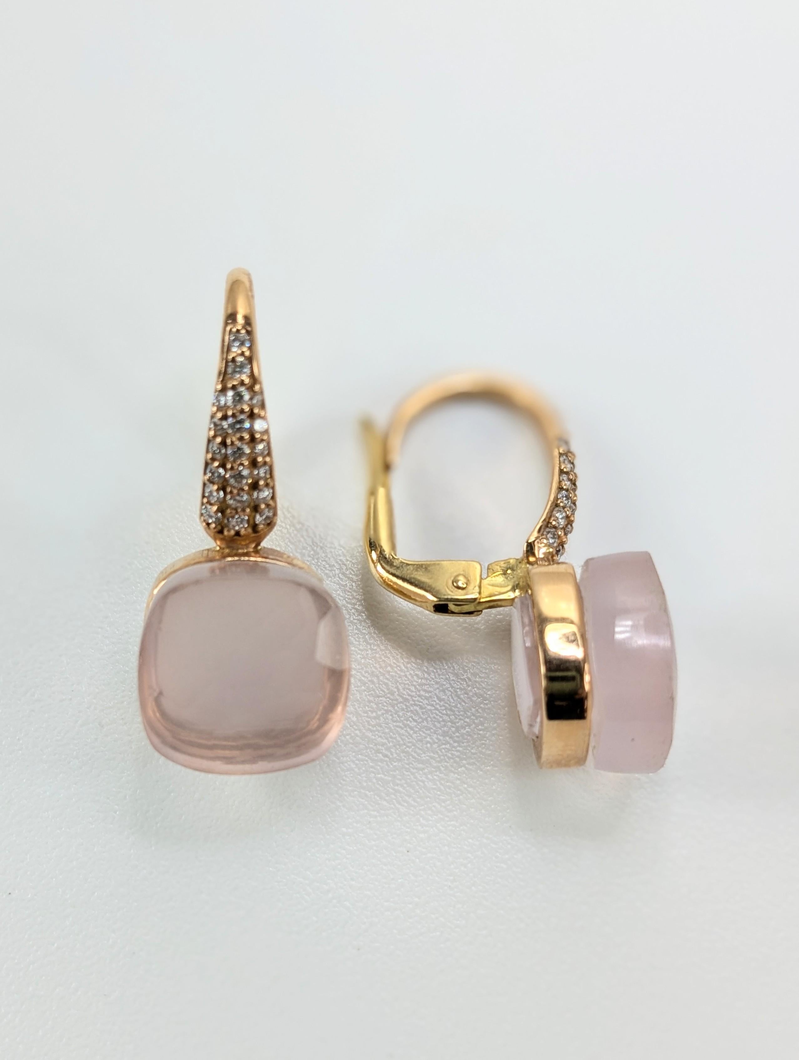 Contemporaneo Rosa  Orecchini pendenti in quarzo sfaccettato in oro 18 ct con pavé di diamanti in vendita