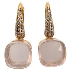 Pink  Blush Quartz Multifaceted 18k Gold Dangle Earrings with Pavé of Diamonds