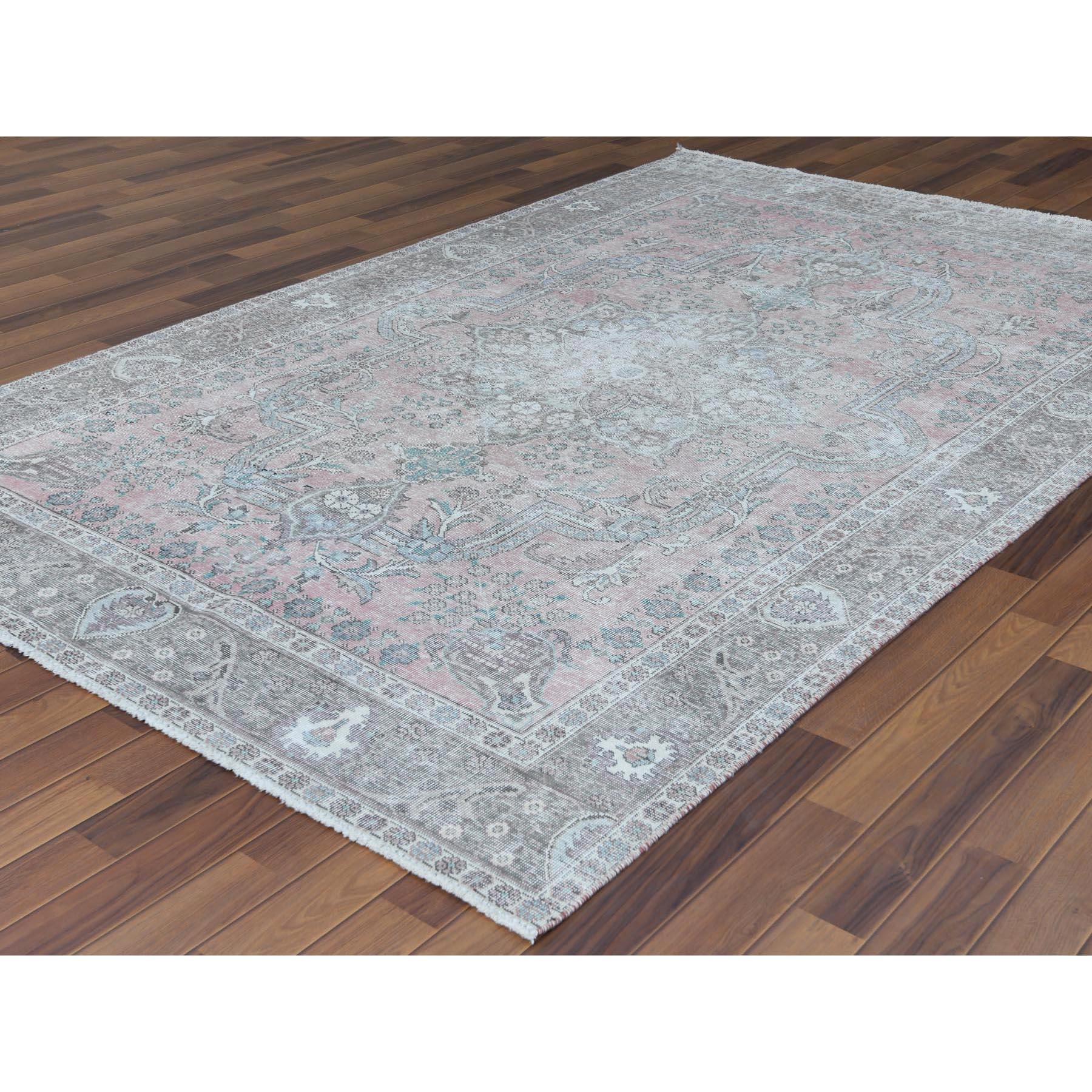 Hand-Knotted Pink Bohemian Vintage Look Persian Tabriz Medallion Oriental Rug For Sale