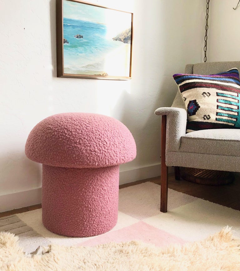 Mid-Century Modern Mushroom Ottoman in Pink Boucle For Sale