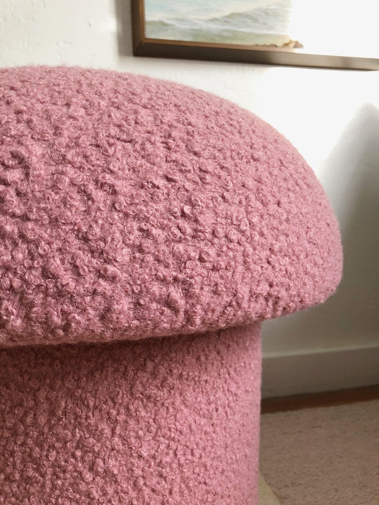 Contemporary Mushroom Ottoman in Pink Boucle For Sale