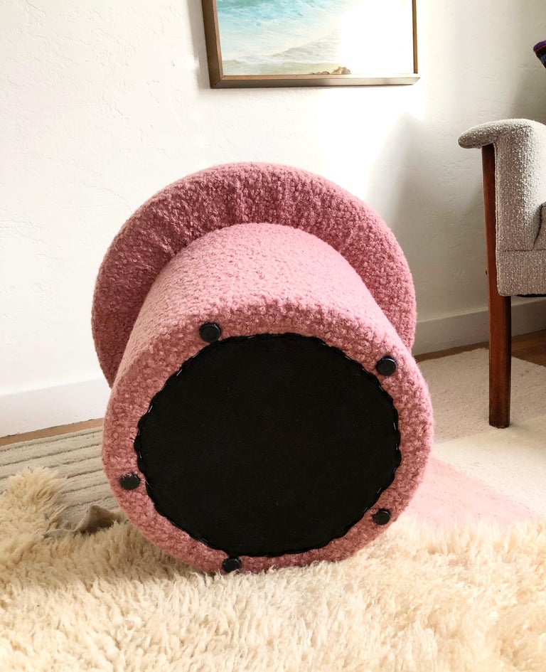 Mushroom Ottoman in Pink Boucle For Sale 1