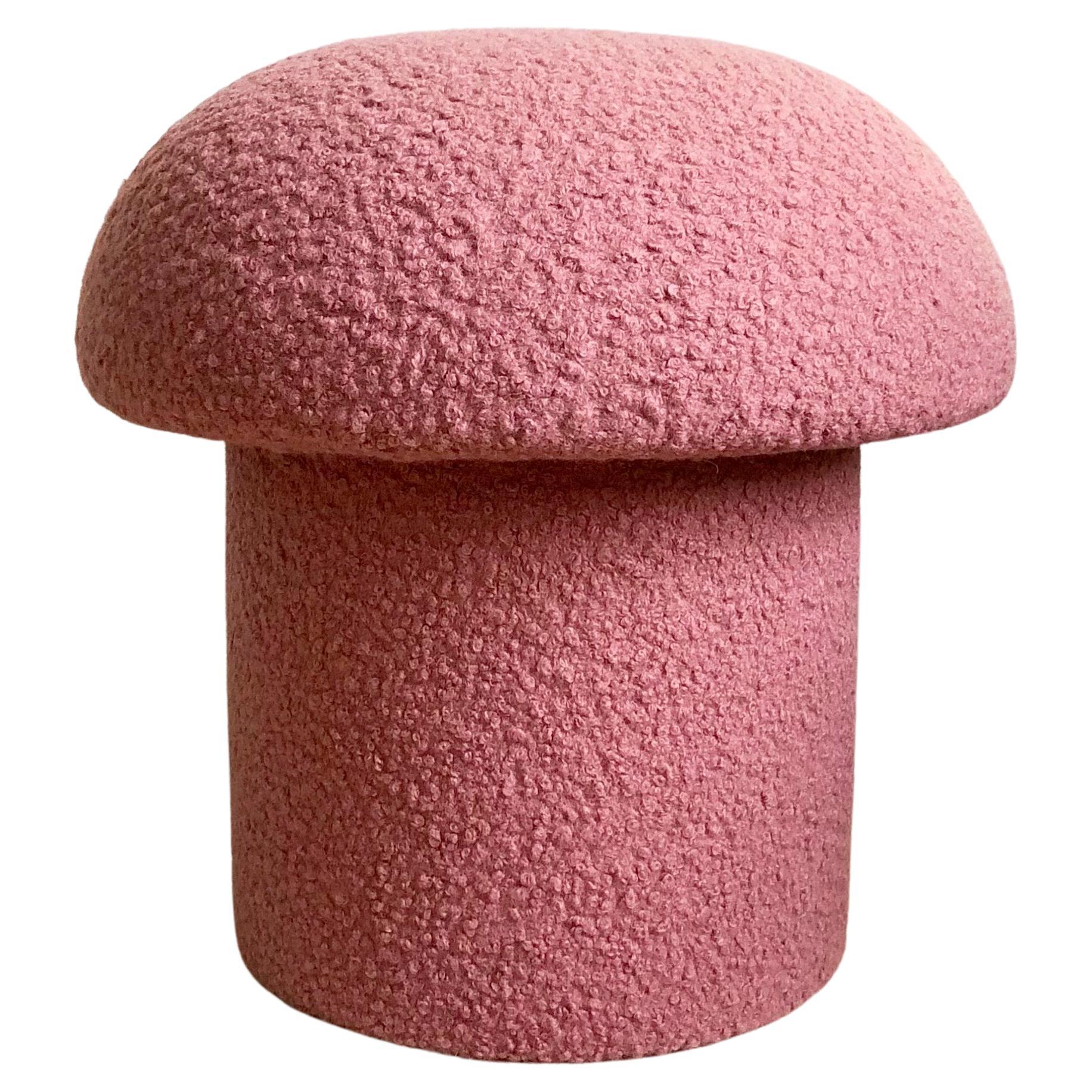 Mushroom Ottoman in Pink Boucle