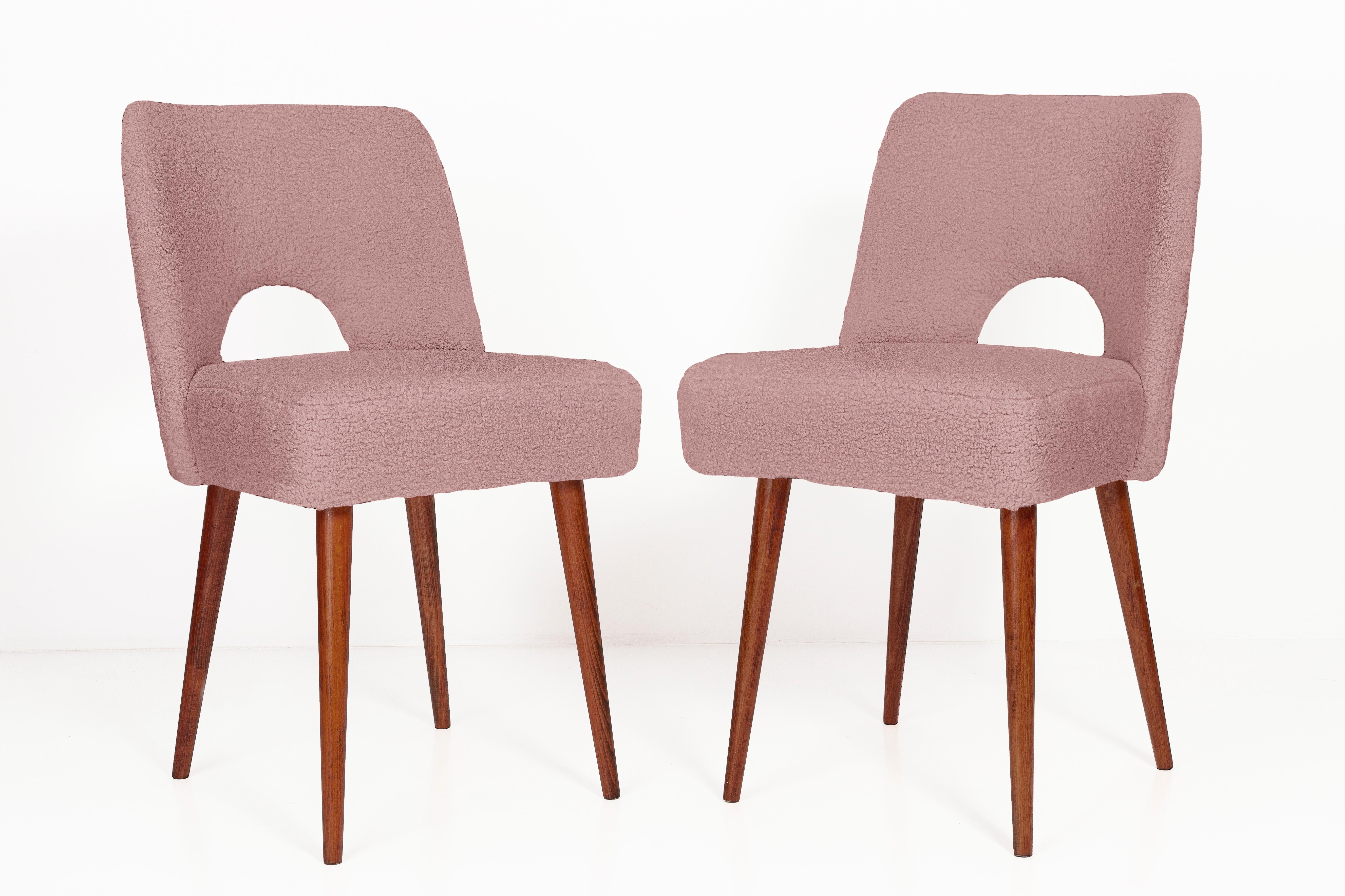 Polish Pink Boucle 'Shell' Chair, 1960s For Sale