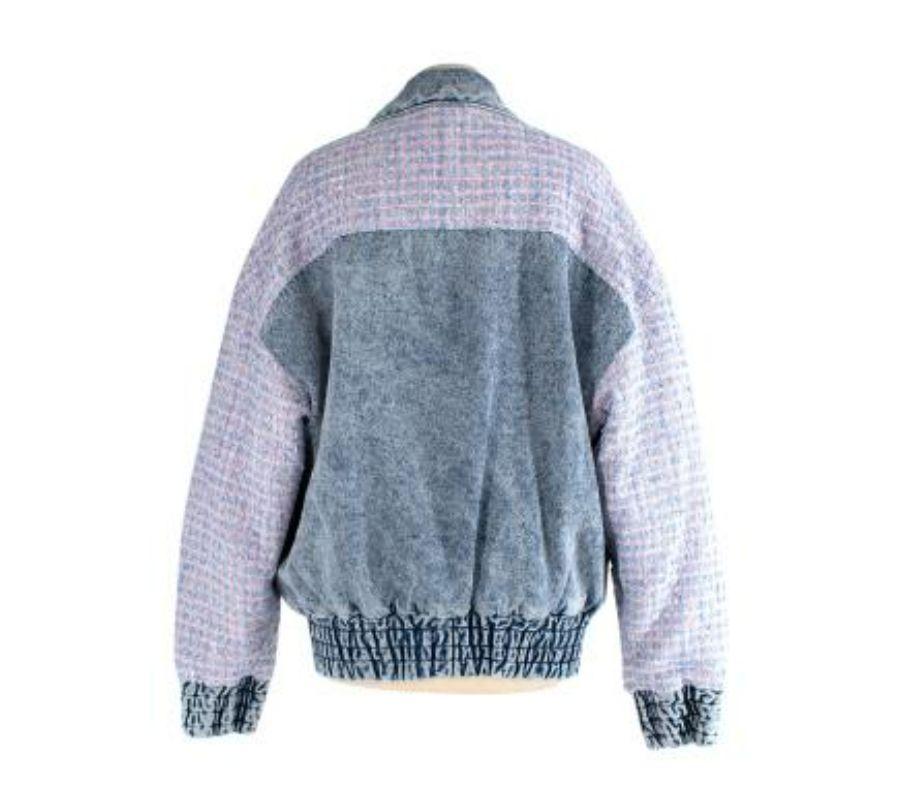 Gray Pink boucle tweed & denim blouson jacket For Sale