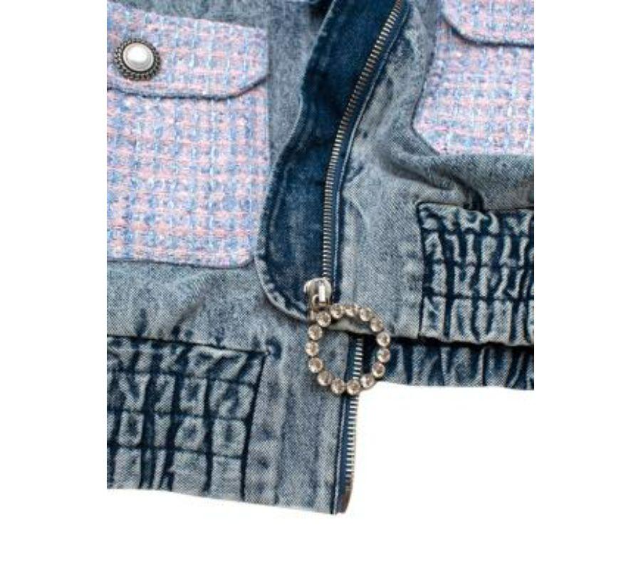 Pink boucle tweed & denim blouson jacket For Sale 1