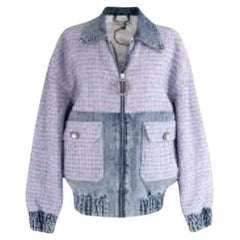 Pink boucle tweed & denim blouson jacket