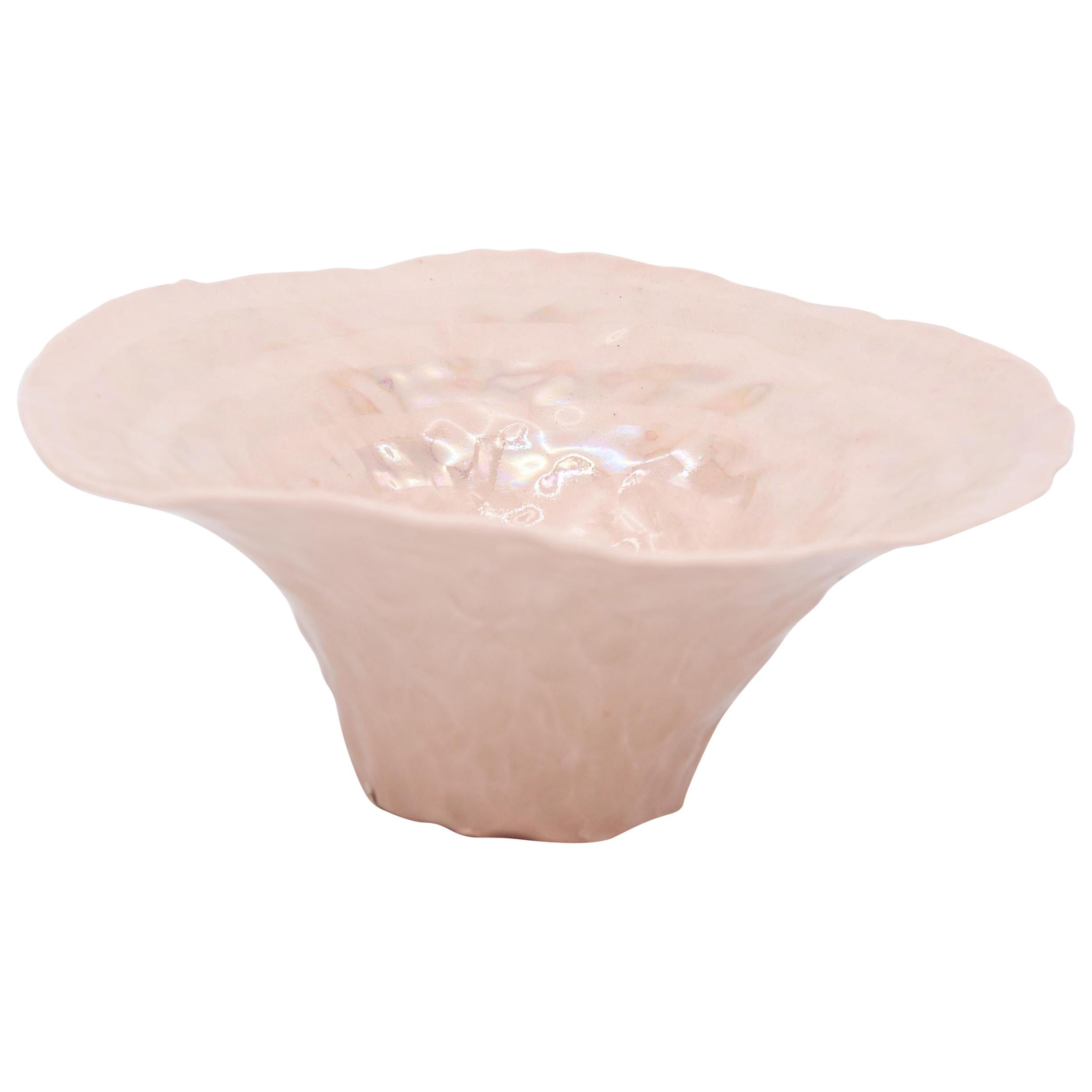 Pink Bowl with Exaggerated Lip and Pearl Luster Accent