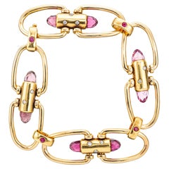 Vintage Pink Briolette Tourmaline Ruby Diamond Rose Gold Link Bracelet