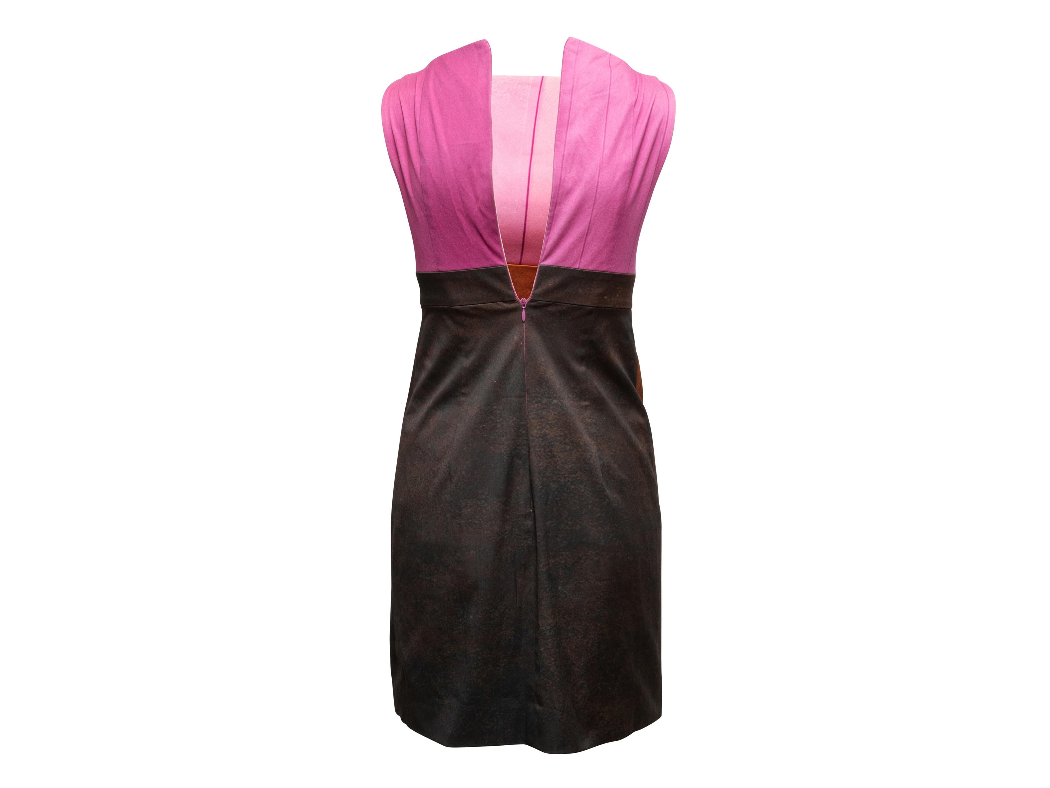 Pink & Brown Akris Sleeveless Color Block Dress Size US 2 In Good Condition For Sale In New York, NY