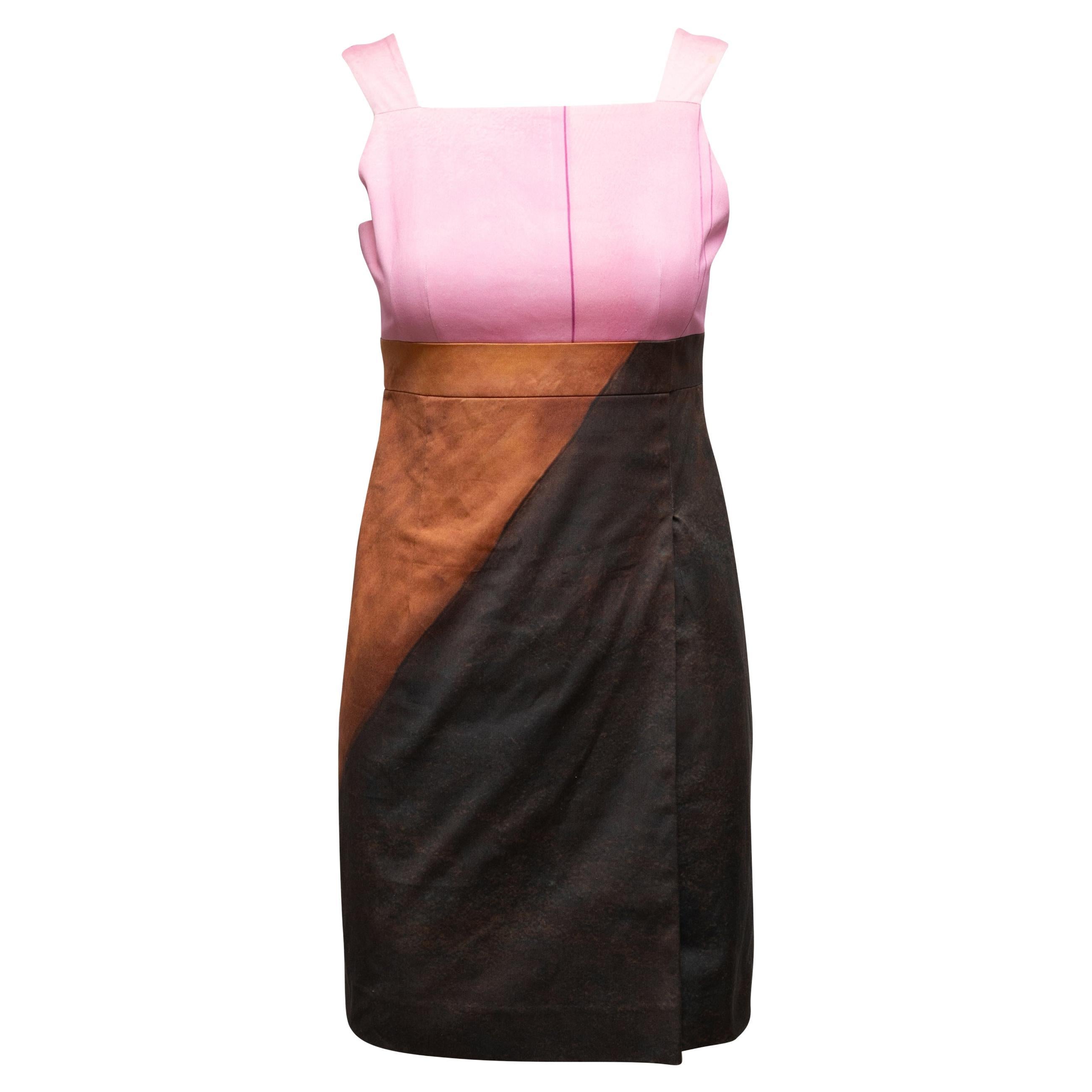 Pink & Brown Akris Sleeveless Color Block Dress Size US 2 For Sale
