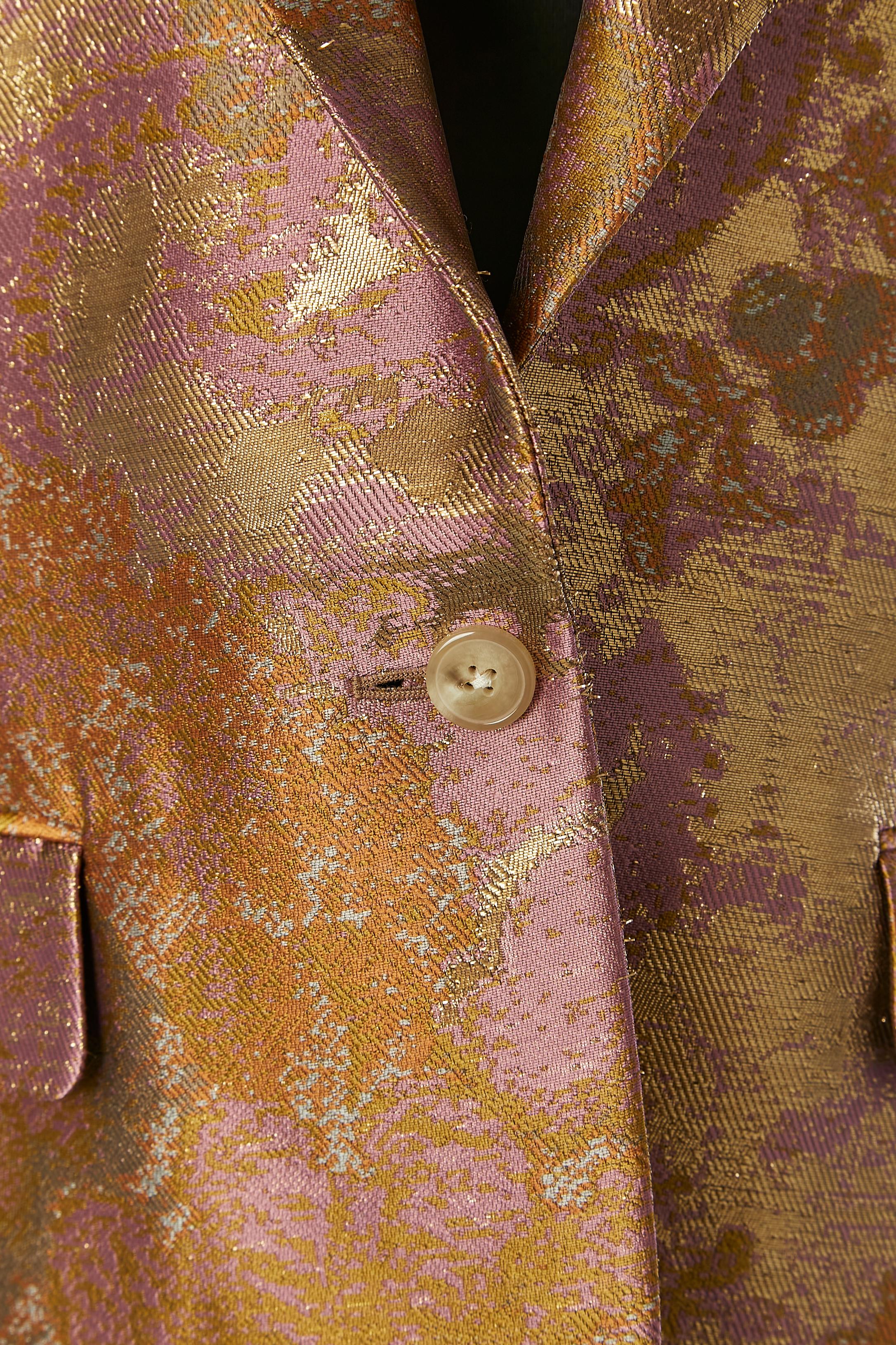 Einreihige Jacke aus rosa, braunem und goldenem Jacquard von Dries van Noten (Braun)