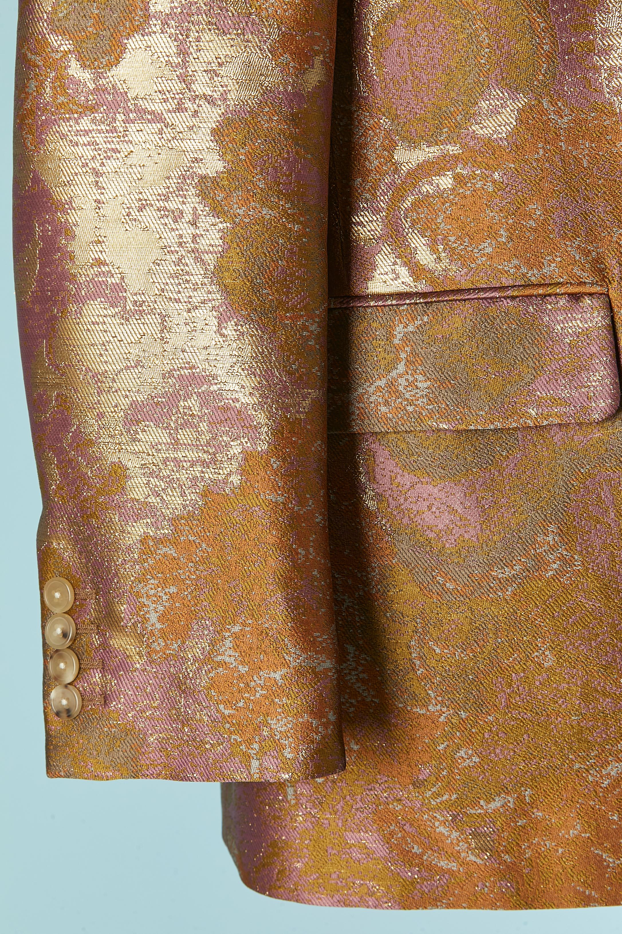 Einreihige Jacke aus rosa, braunem und goldenem Jacquard von Dries van Noten im Zustand „Hervorragend“ in Saint-Ouen-Sur-Seine, FR