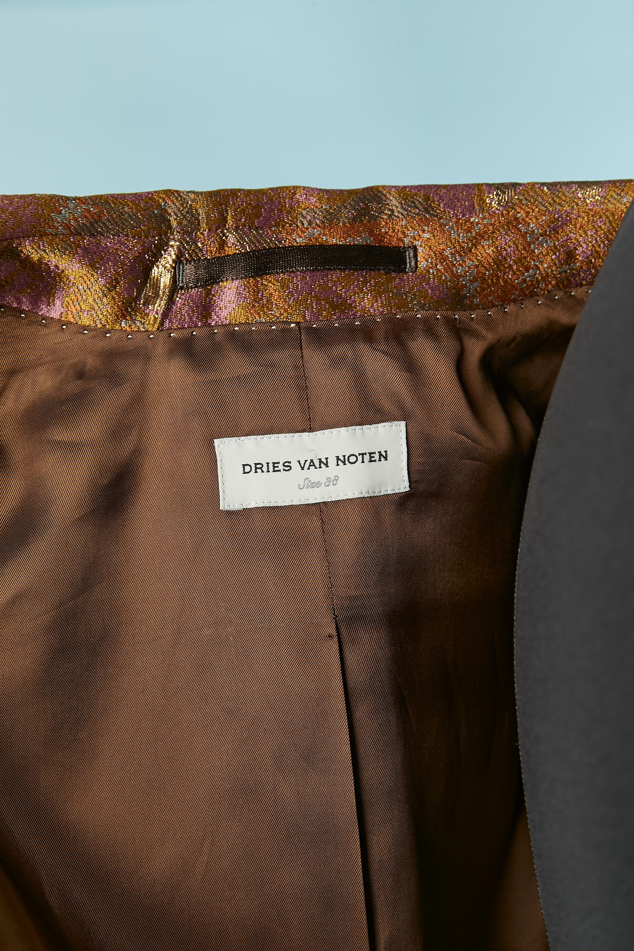 Einreihige Jacke aus rosa, braunem und goldenem Jacquard von Dries van Noten 2