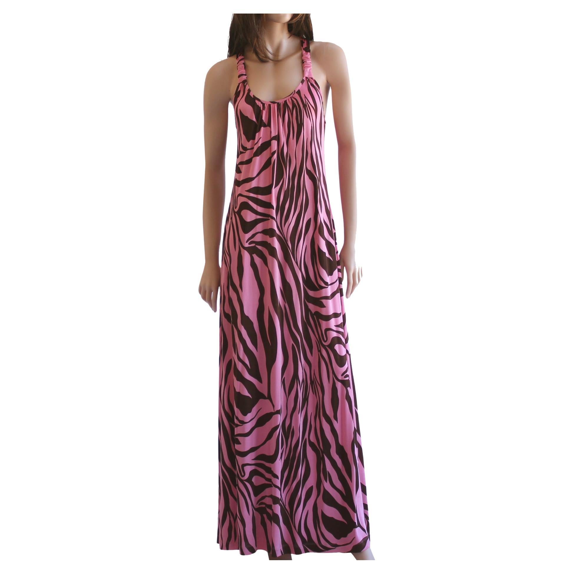 Flora Kung Maxi Boho Kleid aus rosa und braunem Seidenjersey, neu mit Etikett im Angebot