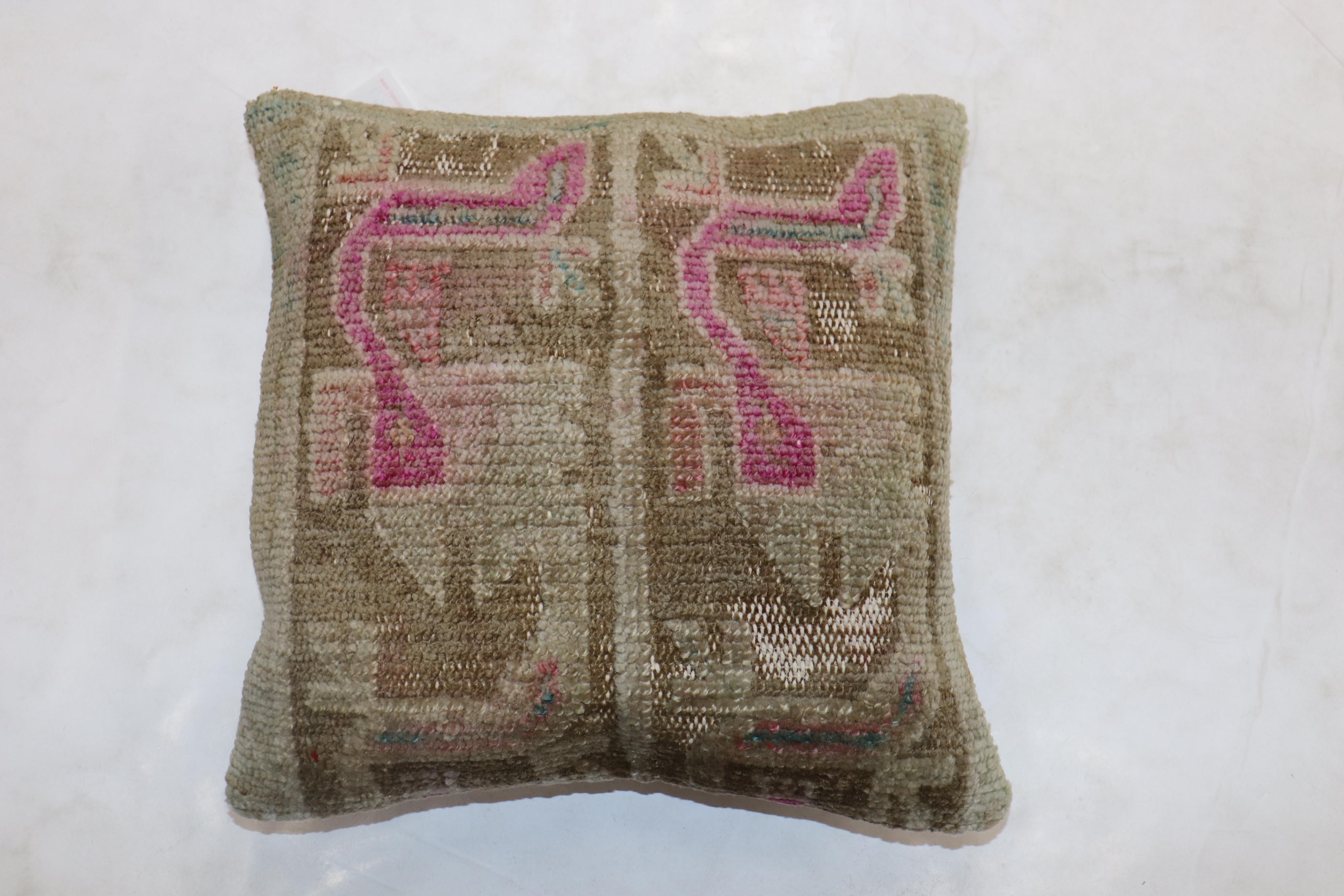 Hand-Knotted Pink Brown Turkish Rug Pillow For Sale