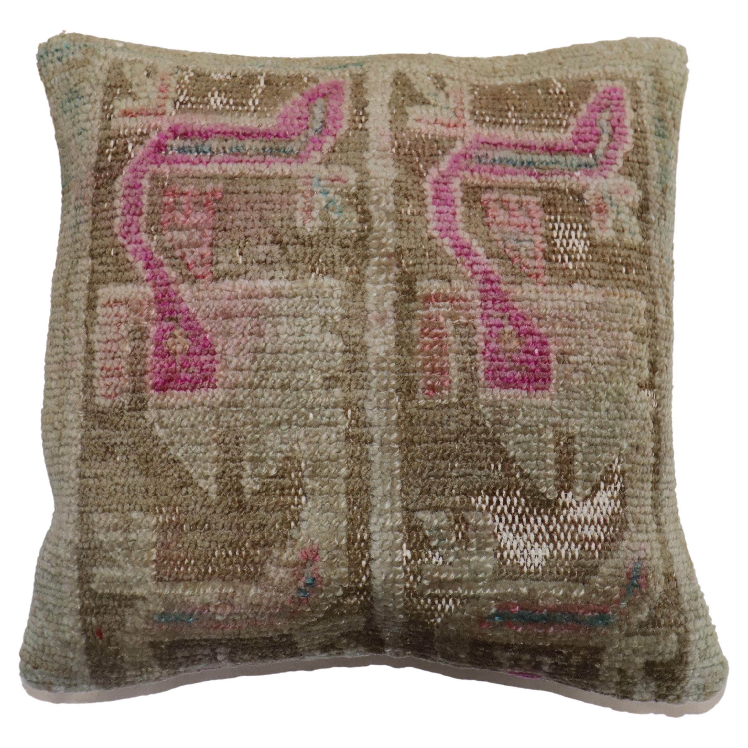 Pink Brown Turkish Rug Pillow For Sale