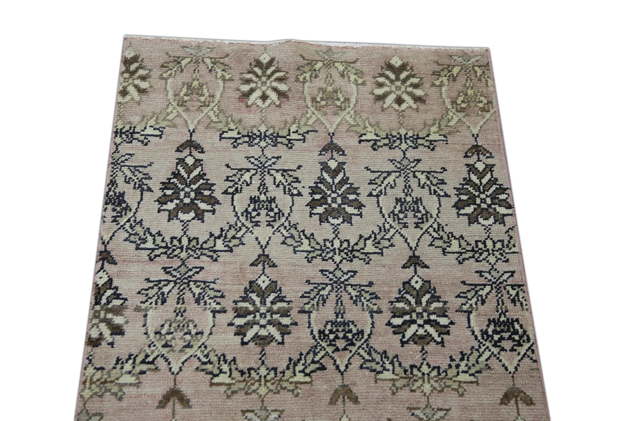 Vegetable Dyed Pink & Brown Vintage Turkish Runner 2'1