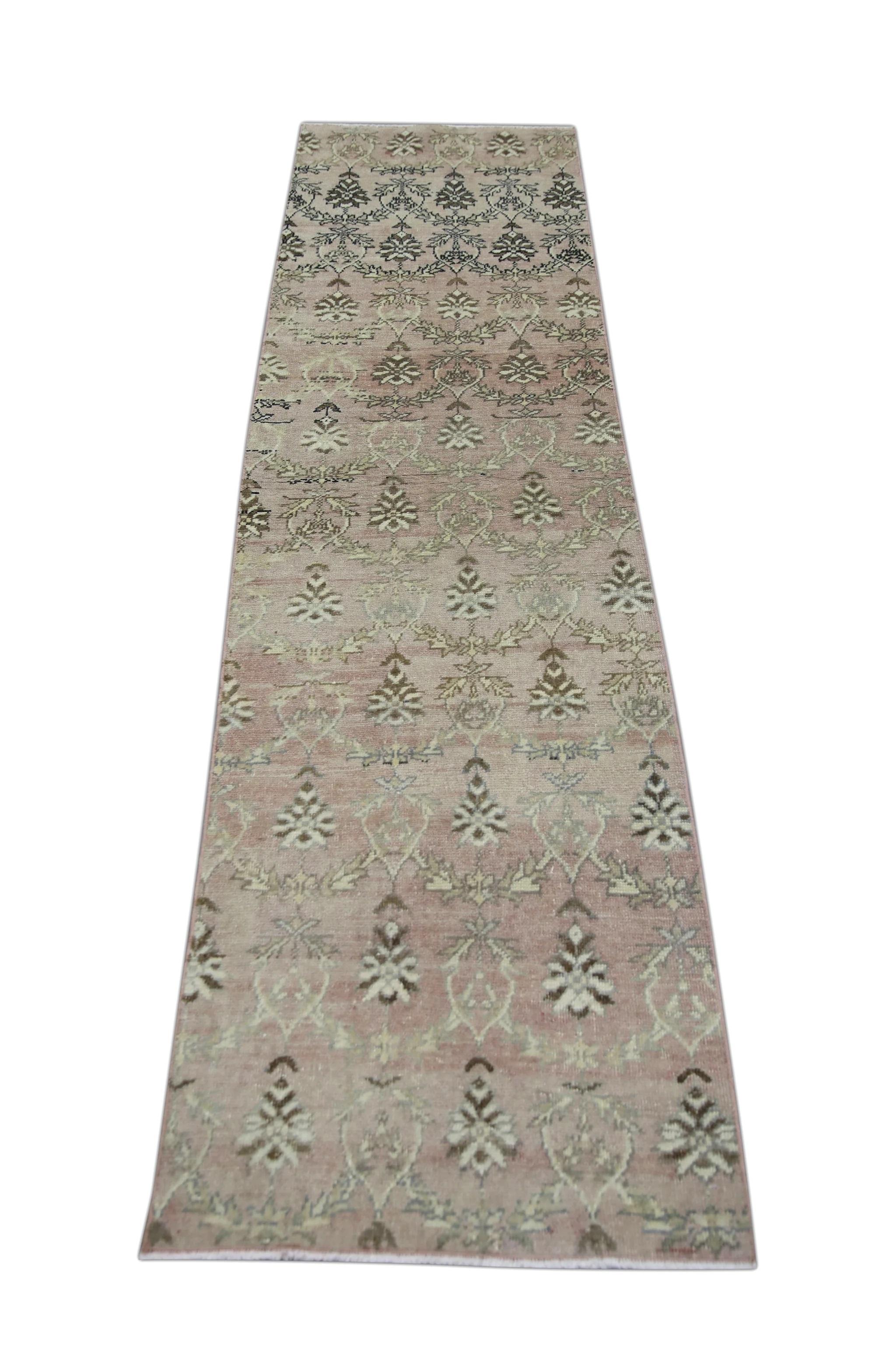 Pink & Brown Vintage Turkish Runner 2'1